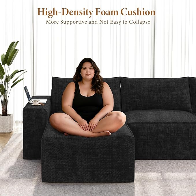 Vesgantti 143.7" Oversized Boneless Couch, Modern 7 Seater Modular Sectional Sofa with Deep Seat, Convertible Chenille Cloud Couches for Living Room, No Assembly Required, Black