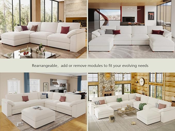 EASE MOOSE Oversized L Shape Sectional Couch,Extra Large Deep seat Sectional Modular Sofa for Living Room,White