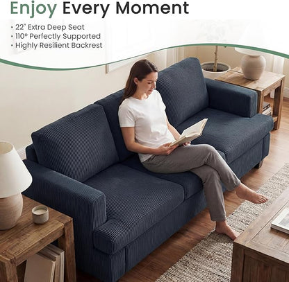YOUDENOVA Sofa Couch, 3 Piece Set Comfy Sofa, 2 Loveseat & 3 Seater Sofa with Deep Seats for Living Room, Modern Sleeper Couch, Blue Corduroy