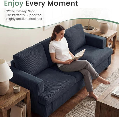 YOUDENOVA Sofa, 63” Comfy Loveseat Sofa with Deep Seats, Couch for Living Room, Modern Sleeper Couch, Blue Corduroy