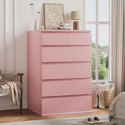 Jocoevol Pink Tall 6 Drawer Dresser for Bedroom,Dressers & Chests of Drawers with Jewelry Storage,Wood Storage Dresser with Deep Drawers for Living Room Hallway Entryway(40.75" L*23.62" W*15.75")