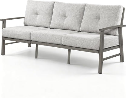 3 Seats Patio Furniture Sofa, Outdoor Aluminum Couch with 5.9'' Soft Cushion, 3-Seater All-Weather Outdoor Patio Furniture Sofa Couch for Balcony, Poolside, Lawn, Limed Oak