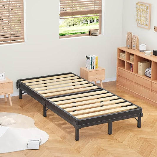 MAF Metal Bed Frame Twin 8 Inches, 9-Legs Support Bed Base, Twin Bed Frame for Box Spring and Mattress, Basics Bed Frame Headboard Attachable Tool-Free Easy Assembly, Black
