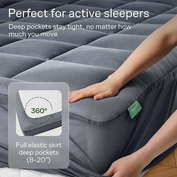 Niagara Sleep Solution Ultra Soft Twin Size Mattress Topper - Rayon Derived from Bamboo Pillow Top Mattress Pad for Back Pain Relief - Naturally Cooling for Hot Sleepers, Gray
