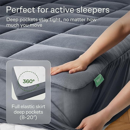 Niagara Sleep Solution Ultra Soft Full Size Mattress Topper - Rayon Derived from Bamboo Pillow Top Mattress Pad for Back Pain Relief - Naturally Cooling for Hot Sleepers, Gray
