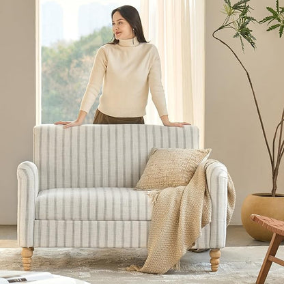 EcoHarbor Living 50.5" Mid-Century Modern Couch, Upholstered Sofa with Armrests, Stripe Mini Couches for Small Space, Living Room, Bedroom, Office, Apartment, Stripe