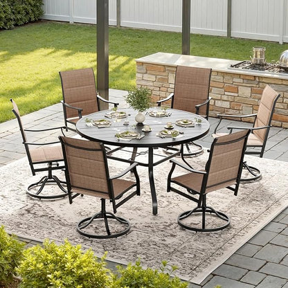 Soohow Outdoor Dining Set for 6, 7-Piece Round Table Patio Dining Set, 6 x Swivel Patio Chairs and 1 x 47 Round Outdoor Dining Table, for Poolside, Backyard and Proch