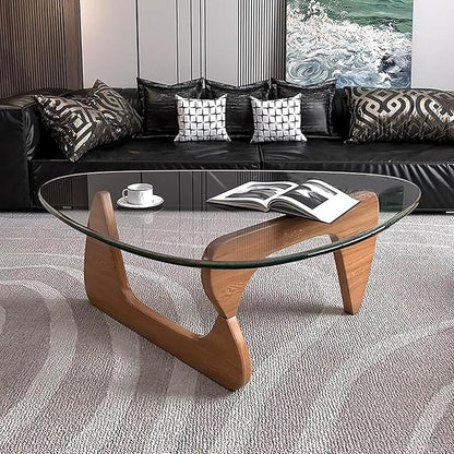 Glass Coffee Table, Mid Century Modern Coffee Table, Coffee Table for Living Room Center Table Suitable for Bedroom Living Room Reception Office Tables (Walnut/Transparent, Large)