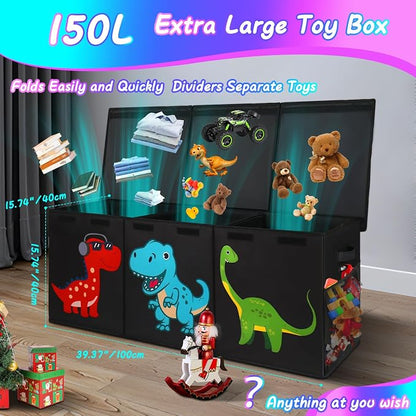 Mabahoo Extra Large Toy Box, Collapsible Toy Storage Organizer with Lids, Cute Toy Storage Chest for Kids Boys Girls, 40" x 16" x 16" Bin Box for Living Room, Playroom, Bedroom, Nursery