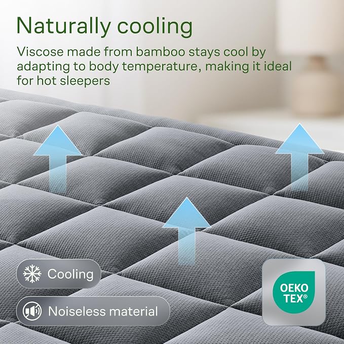 Niagara Sleep Solution Ultra Soft Twin Size Mattress Topper - Rayon Derived from Bamboo Pillow Top Mattress Pad for Back Pain Relief - Naturally Cooling for Hot Sleepers, Gray