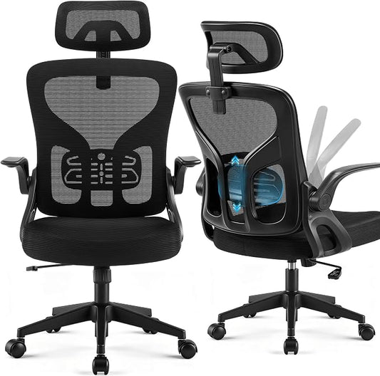 Office Chair Ergonomic Desk Chair with Adjustable Headrest Lumbar Support, High Back Breathable Mesh Chair with 120° Tilt & Flip-Up Armrests, Swivel Comfy Task Computer Chair for Work, Study