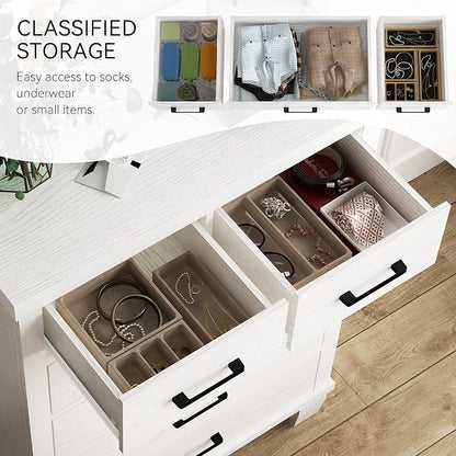 Garvee Dresser for Bedroom with 6 Drawers, 45" Tall White Dressers & Chests of Drawers with Storage, Wooden Storage Organizer Dressers for Closet, Large Drawer Dresser for Living Room, Entryway