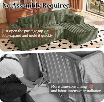 92.5" LSectional Sofa,Cloud Sectional Boneless Couches for Living Room, Couch with Deep Seat Oversized Right Facing Chaise, Memory Foam Compressed Spineless 3 Seater Sofa for Apartment