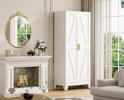 61" H White Storage Cabinet,Metal Pantry Cabinets with Doors,Tall Cabinet,Kitchen Pantry Storage Cabinets