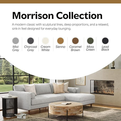 SIMPLIHOME Morrison Right Sectional Sofa in Woven-Blend Recycled Polyester Fabric, Mist Grey, 102-inches Wide, L-Shaped Couch with Right Chaise for the Living Room and Family Room