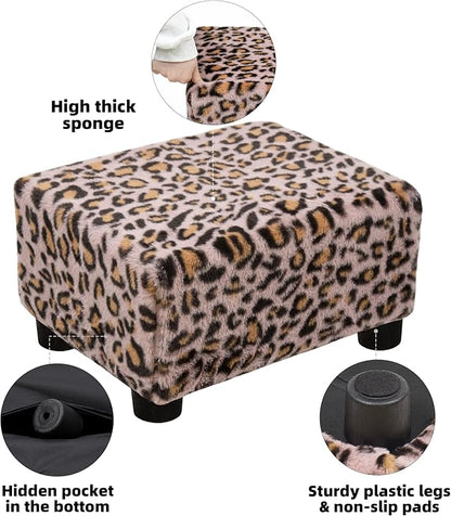 CAROLMADE Small Foot Stool Ottoman Footstool with Legs Under Desk Footrest for Living Room Bedroom and Office, Faux Fur Pink