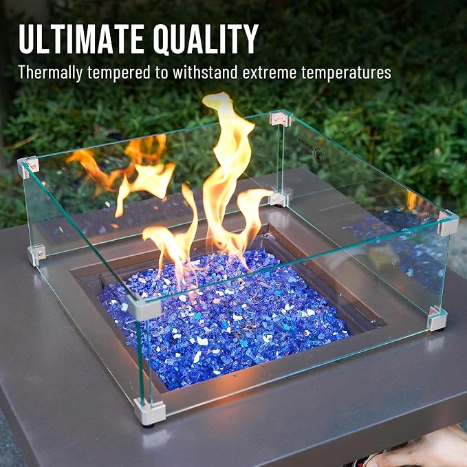 Skyflame High Luster 10-Pound Fire Glass for Fire Pit Fireplace Landscaping, 1/4-Inch Cobalt Blue Reflective