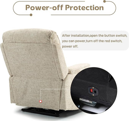 JIKFRIMA Power Lift Recliners Chairs for Elderly Adults Lay Flat Recliner with Heat & Massage, Wireless Charging Device, USB Ports, Cup Holder, Lumbar Pillow, 400Lbs (Velvet Fibric,Beige)