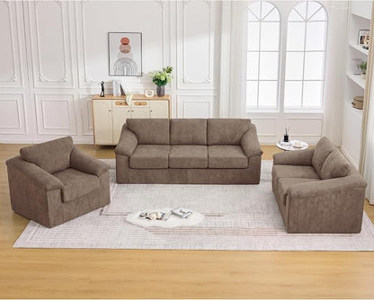 Oversized Boneless Couch Sets, Modern 3 Seater Sofa, Loveseat Sofa with Accent Sofa Chair, Floor Cloud Couch Sets with Extra Comfy Soft Deep Seats for Living Room, No Assemby, Set of 3, Brown
