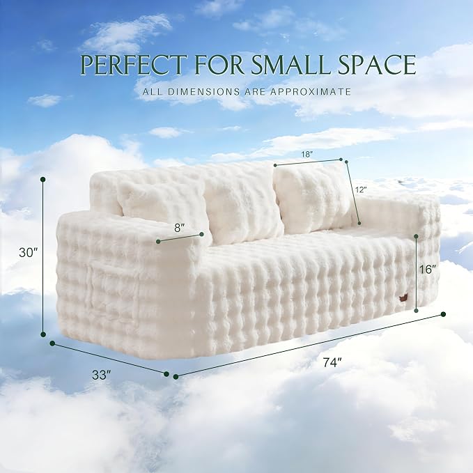 ZurNesfure Sofa Couch Cloud 3-Seater Memory Foam Couch with Pillow No Assembly Required, Modern Couch with Removable Washable Cover Boneless Sofas for Living Room Bedroom Apartment (White,3-Seater)