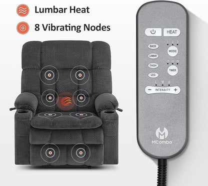 MCombo Oversized Power Lift Recliner Chair for Elderly, Dual Motor Lift Chair with Heat and Massage, Lay Flat Lift Chair for Big and Tall, Cup Holders, Fabric R7891 (Large-Wide, Dark Gray)
