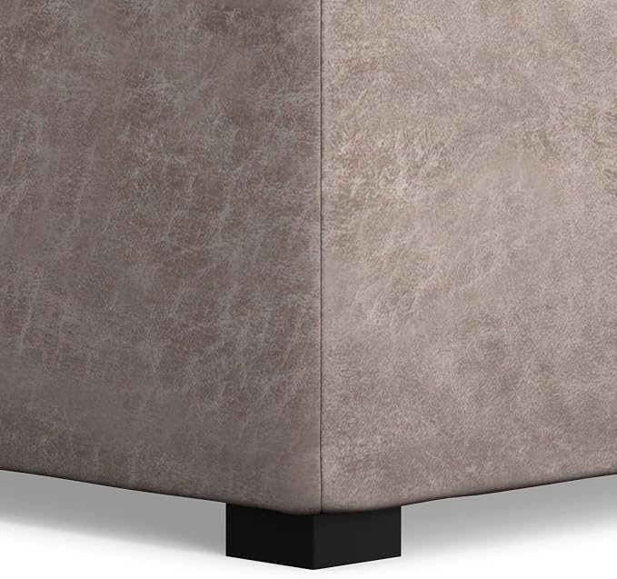 SIMPLIHOME Avalon Wide Contemporary Square Coffee Table Storage Ottoman, Distressed Grey Taupe, Table Ottoman