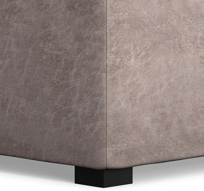SIMPLIHOME Avalon Wide Contemporary Square Coffee Table Storage Ottoman, Distressed Grey Taupe, Table Ottoman