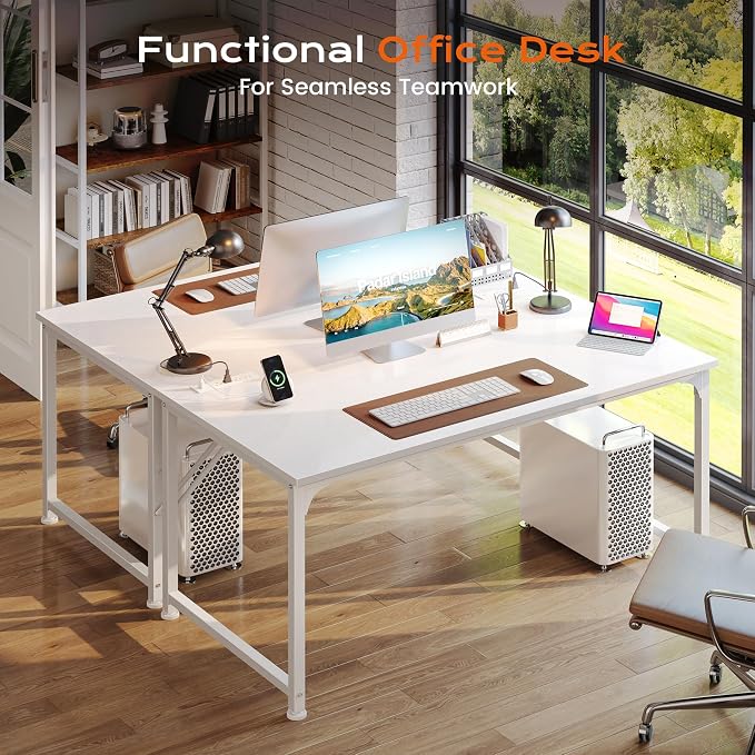 PRAISUN 47 X 24 Inch Deeper Desk with Power Outlets | Computer Desk for Bedroom, Office Desk for Work from Home, Writing Study Gaming Table, Stable Metal Frame, White