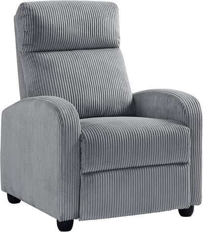 Lexicon Corduroy Pushback Recliner Chair Armchair Push Back Recliner, Solid Wood Frame and Metal Base, Easy Assembly Small Soft Single Sofa Accent Chair for Living Room/Office/Apartment, Dark Grey