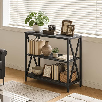 MAHANCRIS 31.5" Sofa Table, Industrial Console Table, 3-Tier Narrow Sofa Table with Storage Shelves, Foyer Table for Entryway, Hallway, Kitchen, Living Room and Bedroom, Easy Assembly, Black CTHB8001