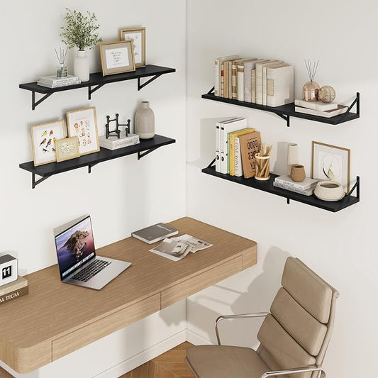 Axeman Deep Floating Shelves | 40 Inch Black Wall Shelves Set of 2 | 10 Inch Deep Rustic Wood Shelves for Wall | 40'' W x 10''D Black Shelves for Living Room Bathroom Kitchen
