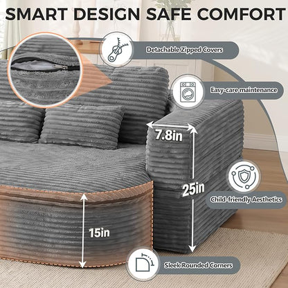 75" Boneless Couch Bed, Corduroy Fold Up Sleeper Sofa for Adults, Memory Foam Frameless Floor Couch with 4 Pillows & Blanket, No Assembly Foldable Guest Bed for Apartment,Living Room