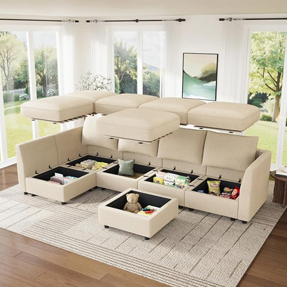 HONBAY Modular Sectional Couch L Shaped Sectional Sofa with Storage, Convertible Couches for Living Room - Beige