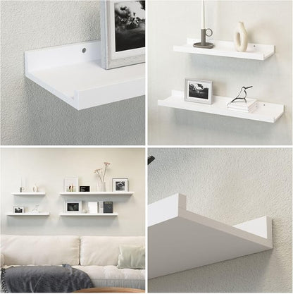 Boswillon 47.2 Inches Long Floating Shelves, 2 Set Modern Wall Shelf for Bedroom, Nursery Book Shelf with Lip, Picture Ledge Shelf for Wall Decor Living Room Bathroom Kitchen - White
