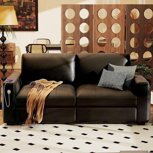 Hanherry Faux Leather 70" Sofa for Living Room, Modern Comfy Couch with Medium Firm Seat Cushion, Removable Cover,Wide Armrest,USB/Type-C Port,Couches for Small Space,Apartment