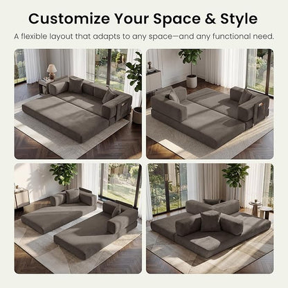 78.8" Convertible Futon Sofa Bed,Corduroy Futon Couch with Storage Pocket,Folding Pull Out Sofa,No Assembly Boneless Couch for Living Room,Taupe
