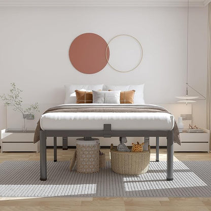 ROIL 18 Inch Twin XL Bed Frame with Rounded Corner and Headboard Hole Mattress Retainers 3500LBS Metal Heavy Duty Steel Slats No Box Spring Needed Platform Noise-Free Easy Assembly