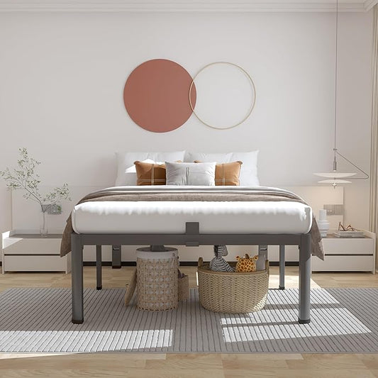 ROIL 12 inch Twin XL Bed Frames with Headboard Hole and Round Corner Legs Mattress Retainers 3500LBS Heavy Duty Steel Slats No Box Spring Needed Platform Noise-Free Underneath Storage