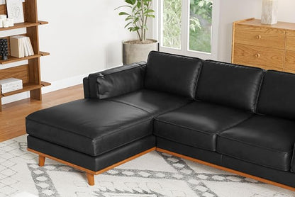Valencia Artisan Full Leather Sofa - Left Chaise Sectional Couch - Pure Full Italian Nappa Leather Couch, Solid Wood Accent and Ultimate Comfort, Black