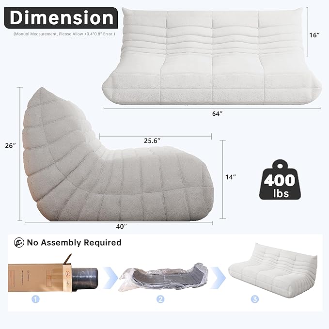 WHGBJA Bean Bag Chair for Adults with Memory Foam Couch, 3 Seater Bean Bag Sofa for Bedroom, Living Room, Reading, Gaming Floor Sofa Couch, Boneless, Comfy