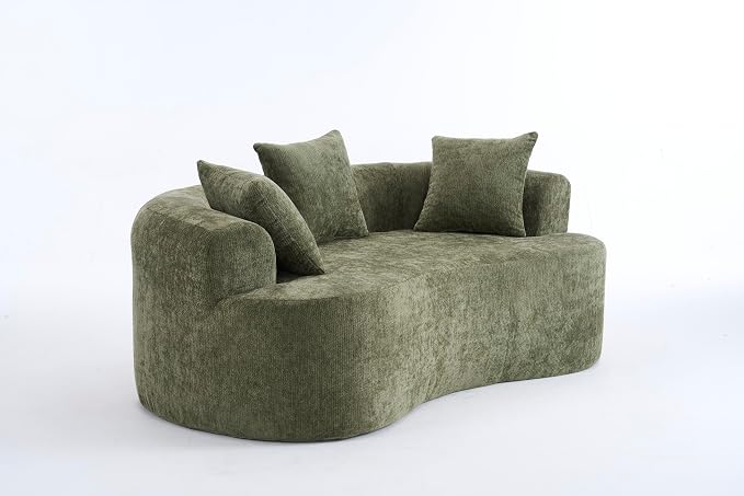 67" Cloud Curved Loveseat Sofa, Deep Seat Boneless Love Seat Couches with 3 Throw Pillows, Modern Chenille 2 Seater Compressed Floor Loveseat Sofa for Living Room Small Spaces, No Assembly | Breathable material
