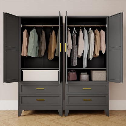 71" Tall Metal Armoire Wardrobe Closet,17.7" Deep By 31.5" Wide Portable Closet for Hanging Clothes,Wardrobe Cabinet with Drawers and Shelves for Bedroom Office Garage,Black 1 Pack