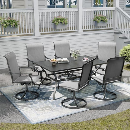 Outdoor Patio Dining Set,Including 6pcs Swivel Chairs and 60"x 38"x 28" Patio Dining Table,Garden Furniture Set with 1.6" Umbrella Hole for All Weather