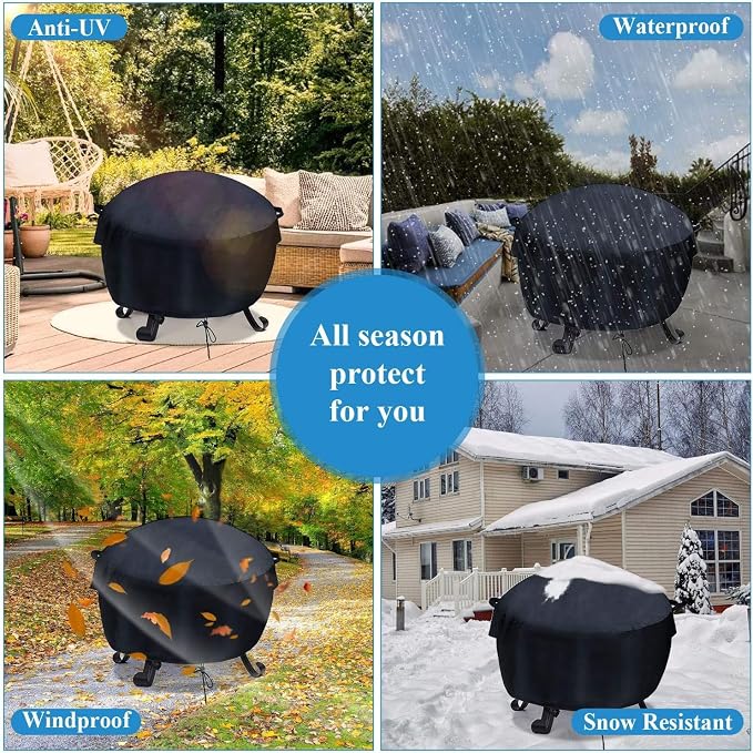 24 - 26 Inch Fire Pit Cover,Outdoor Round Small Fire Bowl Cover, Waterproof Bonfire Fire Stove Cover - 26"Dia x 12"H