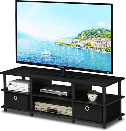 Furinno ECON TV Stand, 3-Tier Open Shelf Entertainment Center, TV Console with Storage Bins, Open Frame for Cable Management, Toolless Assembly, for Living Room, Bedroom, Espresso