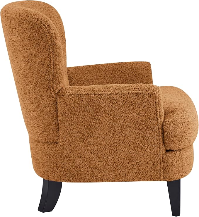 Christopher Knight Home Colby Boucle Upholstered Club Chair, Living Room Accent Chair, Wooden Frame, Flared Armrest, Plush Thick Cushion, Reading Lounge Chair, Space-Saving Furniture, Black+Caramel