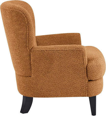 Christopher Knight Home Colby Boucle Upholstered Club Chair, Living Room Accent Chair, Wooden Frame, Flared Armrest, Plush Thick Cushion, Reading Lounge Chair, Space-Saving Furniture, Black+Caramel