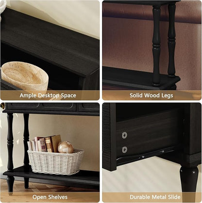 ARTPOWER Console Table with Drawers for Entryway, Mid-Century Entryway Table with Storage, Black Narrow Entryway Table with Open Shelf Behind Sofa for Living Room, Foyer, Hallway