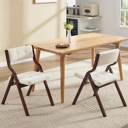 4-Pack Folding Dining Chairs with Cushion,Padded Foldable Dining Chairs,Portable Wooden Folding Chairs with Tufted Buttons Seat for Dining Rooms Kitchen Wedding and Party Indoor Walnut Beige