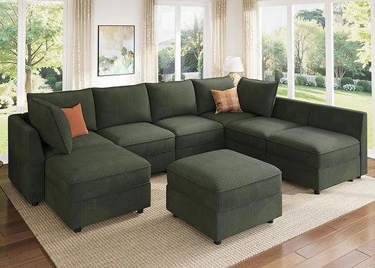 HONBAY Modular Sectional Sofa Couch with Storage, Modern U Shaped Sectional Sofa, Convertible Couches for Living Room - Green